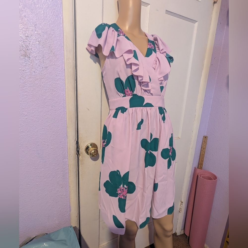 Kate Spade Ruffled Floral Midi Dress - Pink and Green - Picture 3 of 5